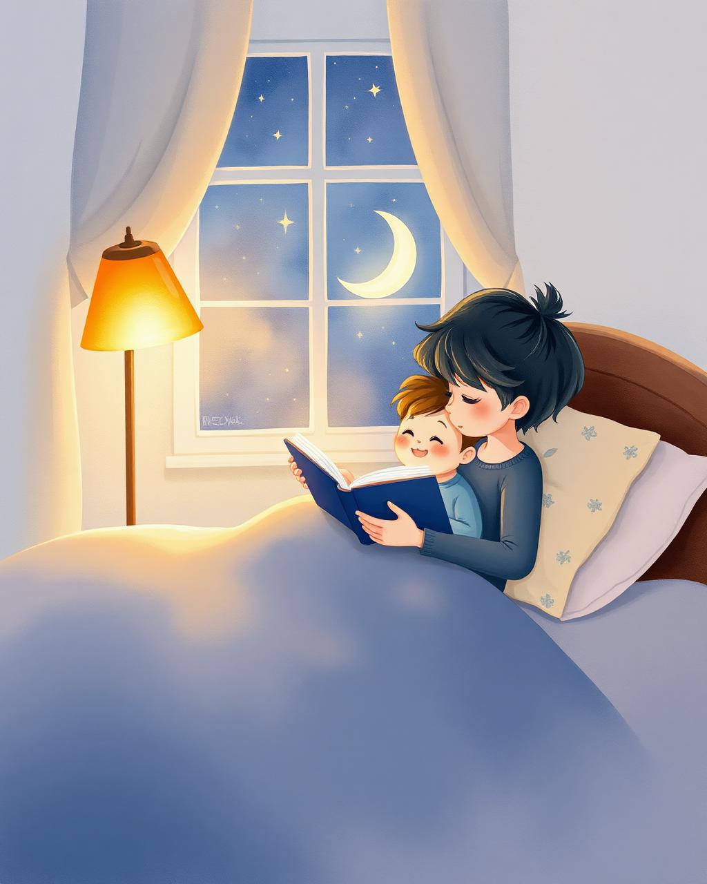 Parent reading a bedtime story to a child